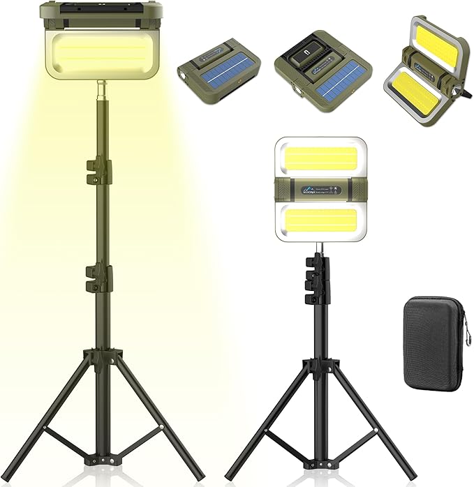 Solar Camping Light Rechargeable with Magnet, 0.73lbs, 5000mAh Battery with 3.94 ft Stand, 2400 Lumens Cordless Outdoor Lamp, Dimmable Light for Emergency, Camping, Hiking
