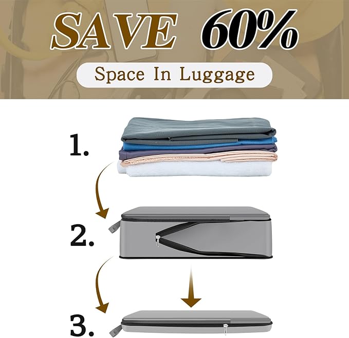 Hosuly 6 Pcs 17.3 x 12.6'' Compression Packing Cube Bag Extra Large Travel Expandable Space Saving Organizers XL for Luggage Storage(Dark Gray)