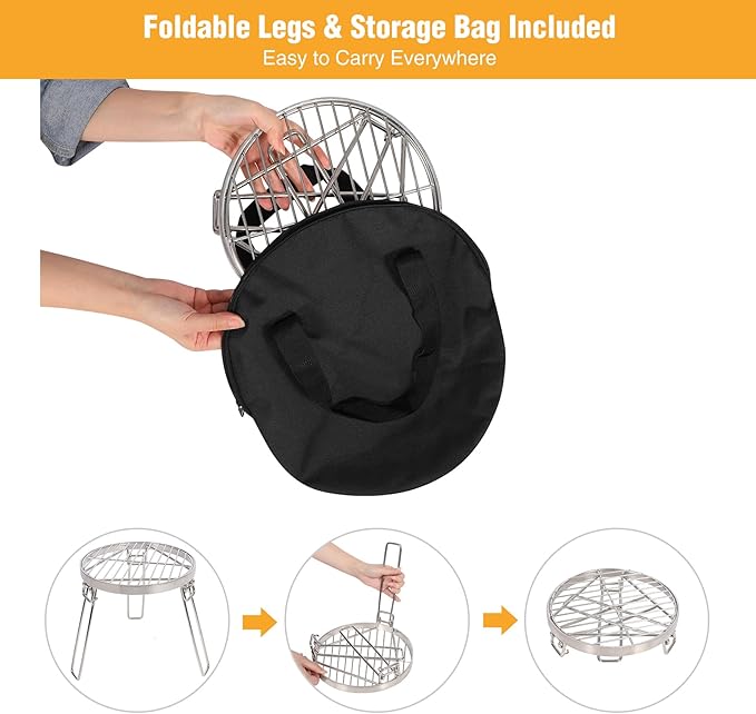 Lineslife Folding Campfire Tripod for Cooking, Portable Camping Tripod Stand with Grill Grate for Solo Stove Bonfire Fire Pit, Dutch Oven, Open Fire, Stainless Steel