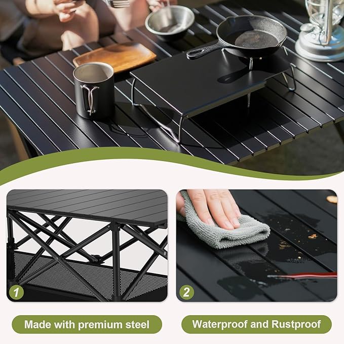 Folding Camping Table,Portable Roll-up Picnic Table with Carry Bag & Mesh Storage,Lightweight Camp Table for Camping,Picnic,Backyard,Party,Patio,BBQ