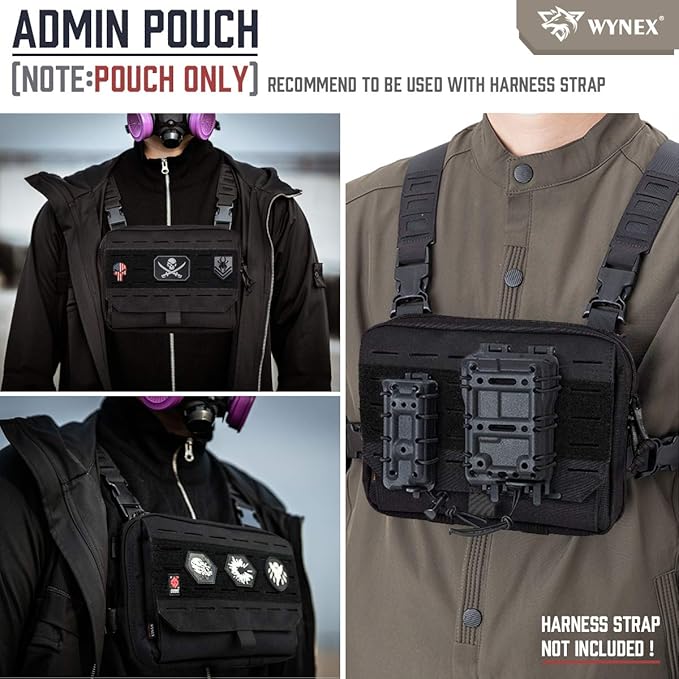 WYNEX Tactical Admin Pouch With Tri-Fold Open Design, MOLLE Tool Pouch, First Aid Pouch, EDC Utility Pouches, Tools Bag Attachment Organizer - Includes U.S.A Flag Patch
