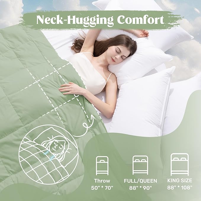 puredown® King Size Blanket for Bed, Ultra Soft Lightweight Down & Feather Fill, All Season Blanket, Machine Washable, 88"X108", Sage Green