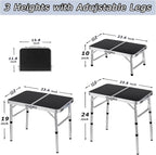 Folding Camping Table, Adjustable Height Folding Table, Portable Aluminum Small Folding Table with Carry Handle for Picnic, BBQ, Indoor, Office