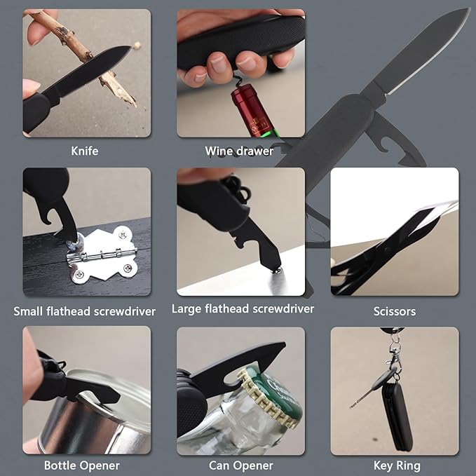 7 in 1 Pocket Knife Multitool,Stainless Steel Pocket Knife with Scissors,Bottle Opener,Can Opener,Corkscrew,Knife,Blade, Multi tool Pocket Knife for EDC Outdoor Camping, Fishing, Survival, Hiking