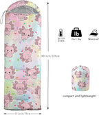 AILONEN Pink Lovely Rabbit Sleeping Bag for Girls Kids Adults,Warm and Cool Weather,Lightweight,Waterproof Backpacking,Cartoon Flowers Printed Bunny Sleeping Bag for Camping