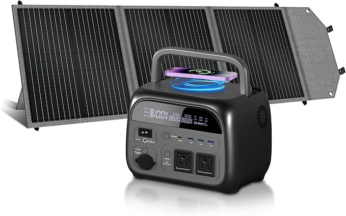 Portable Power Station with 100W Solar Panel, 345Wh LiFePO4 Battery Solar Generator with 500W AC Output for Camping RVs Travel Home Use