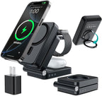 HUOTO 3 in 1 Foldable Magnetic Wireless for iPhone Charging Station,10000mAh Portable Charger Power Bank with Stand for MagSafe Battery Pack for iPhone 17/16/15/14/13/12 Series/Apple Watch/Air pods