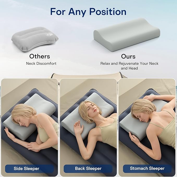 Camping Pillows for Sleeping - Memory Foam Travel Pillow 2 Heights Use - Small Travel Pillow for Camping, Hiking, Backpacking with Storage Bag (Grey)