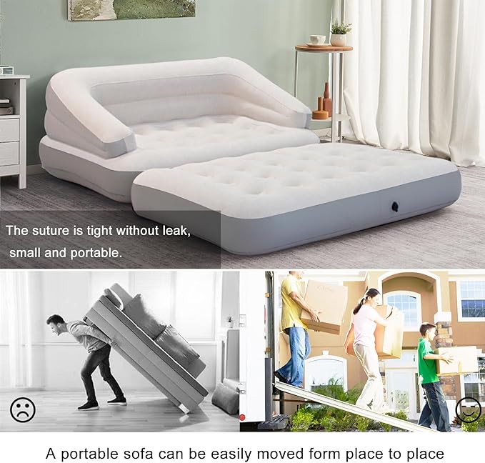 RAPTAVIS Inflatable Sofa Bed for Camping, Pool Float Couch Outdoor Flocked Mattress Bed with Armrest, Full Size