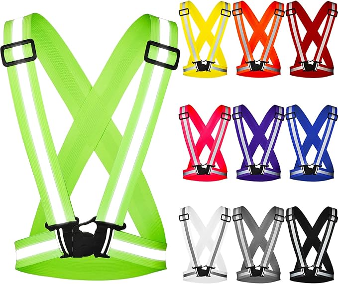 Macarrie 30 Pcs Reflective Running Vest Multicolor Adjustable High Visible Reflective Vests for Men Women Bulk Night Running Walking Jogging Cycling Outdoor Activity