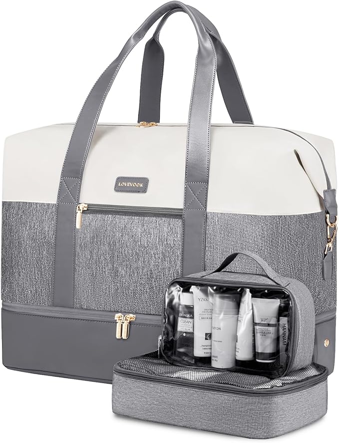 LOVEVOOK Weekender Bag, Large Travel Duffel Bag for Women with 2 Packing Cubes, Carry on Overnight Bag with Shoe Compartment, Mom Hospital Bags for Labor and Delivery