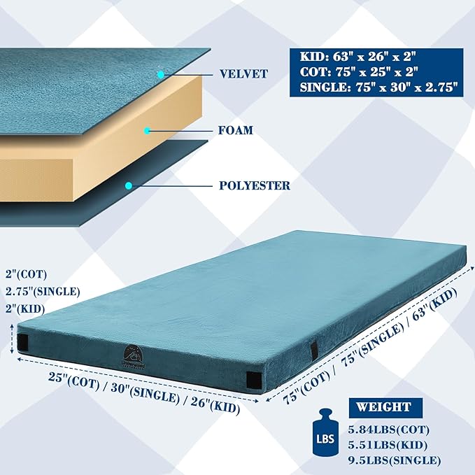 Foam Camping Mattress - Roll Up Sleeping Mat for Cot, Foam Sleeping Pad for Camping with Cover for Kids, Adults, Portable Camping Mat, Camping Pad for Bed, Car