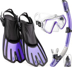CAPAS Snorkel Mask Fins Set, Travel Size Snorkeling Gear for Adults with Adjustable Fins, Diving Mask and Dry Top Snorkel, Come with a Carrying Bag