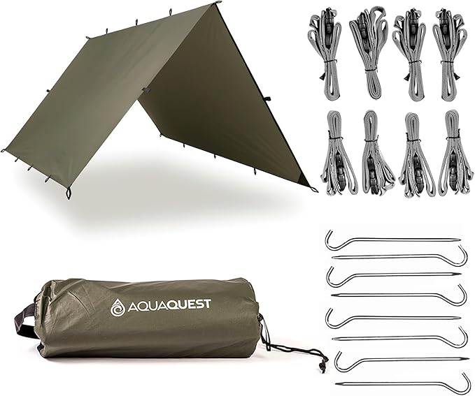 AquaQuest Safari Tarp – Lightweight Waterproof (5,000mm) Seam-Taped Ripstop Rain Fly for Backpacking, Thru-Hiking & Hammock Camping
