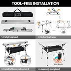 Portable Camping Table with Adjustable Legs, Lightweight Aluminum Folding Table Foldable Table for Outdoor Cooking, Picnic, Beach, Backyards, Rectangular