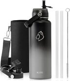 BUZIO Insulated Water Bottle with Straw Lid and Flex Cap, 40oz Modern Double Vacuum Stainless Steel Water Flask, Cold for 48 Hrs Hot for 24 Hrs Simple Thermo Canteen Mug