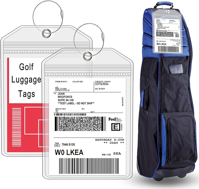 Extra Large Golf Luggage Tag 9" x 6 ", Shipping Label Holder for Golf Bag- Plastic Waterproof Zipper Pouch - PVC Luggage Tag for Ship Sticks 4 Packs
