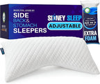 Sidney Sleep Bed Pillow for Side and Back Sleepers - Adjustable Filling - Memory Foam Pillow for Neck and Shoulder Pain - Customizable Loft - King Size - Additional Foam Bag Included (White)