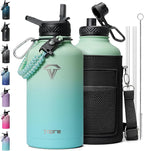 Insulated Water Bottle 64oz,Half Gallon Water Flask Stainless Steel Vacuum, Cold for 48 Hrs,BPA-Free & Leakproof -with Paracord Handle, Strap,Straw Spout Lids,Large Jug for Gym Sports,Green