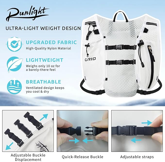 Running Vest for Women Men, Adjustable Hydration Backpack Breathable Reflective with 1.5L Water Bladder for Hiking, Trail, Running, Marathons, Cycling