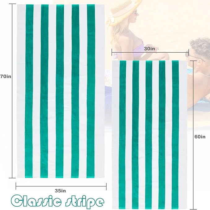 Exclusivo Mezcla 4 Pack Cotton Large 30x60 Inches Soft Cabana Stripe Thick Beach Towel, Super Absorbent Travel Bath Pool Towel (Turquoise)