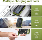 Solar Charger Power Bank 63200mAh, Portable Charger with Dual Outputs & Dual Inputs 4 LEDs Flashlight, Hand Crank Power Bank Fast Charging Battery Pack for Outdoor Camping Survival Gear (army green)