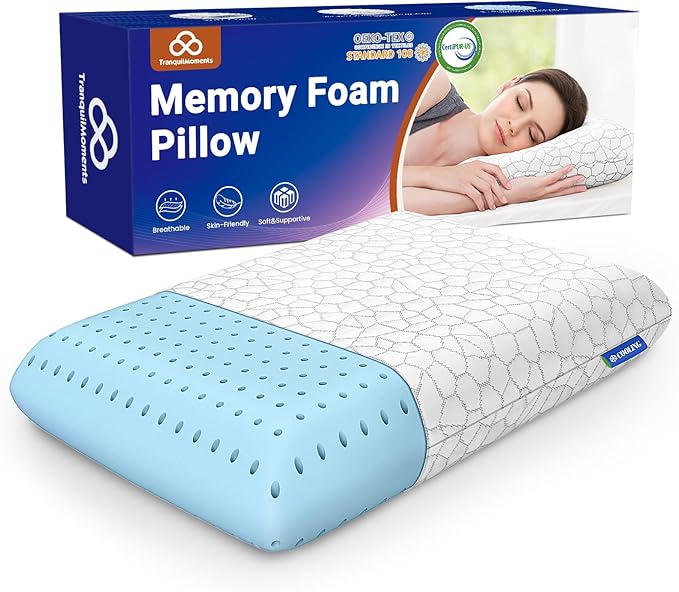 Memory Foam Pillows, Bed Pillow for Side,Back and Stomach Sleepers,Neck Pillow for Sleeping with Removable and Machine Washable Cover, Standard Size (1 Pack)
