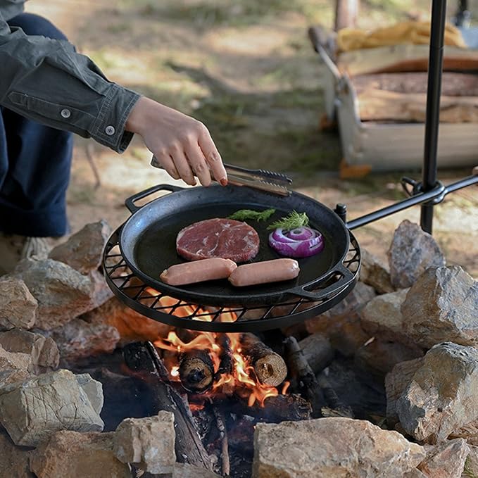 Fire Pit Slot Grill, Adjustable Swivel Campfire Grill Heavy Duty BBQ Steel Grate, HZGAMER Campfire Cooking Equipment Camping Grill for Outdoor Barbecue Over Open Fire