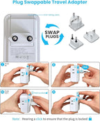 VINTAR European Travel Plug Adapter Kit, Adapter for Europe Plug with 3 USB Ports (2 USB C) 4 AC Outlets, Type C,G,E/F Detachable Attachments, International Power Adapter for Europe UK France Italy