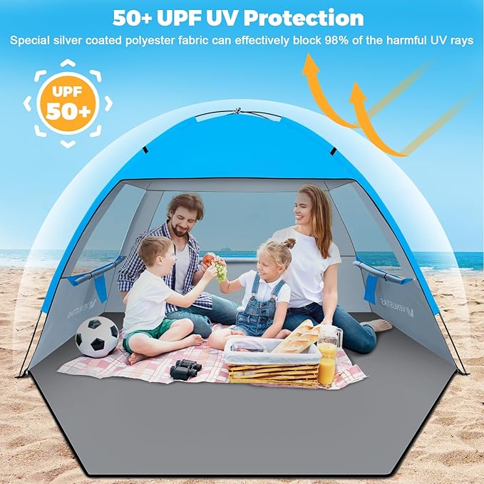 Venustas Beach Tent Sun Shelter for 3/4-5/6-7/8-10 Person, UPF 50+ UV Protection Beach Canopy, Lightweight and Easy Setup Cabana, Portable Shade Tent