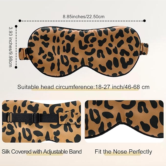 ZIMASILK Adjustable 100% 22 Momme Mulberry Silk Sleep Mask for Sleeping, Filled with Premium Mulberry Silk, Softest & Breathable Eye Sleeping Mask (Leopard-Black Golden)