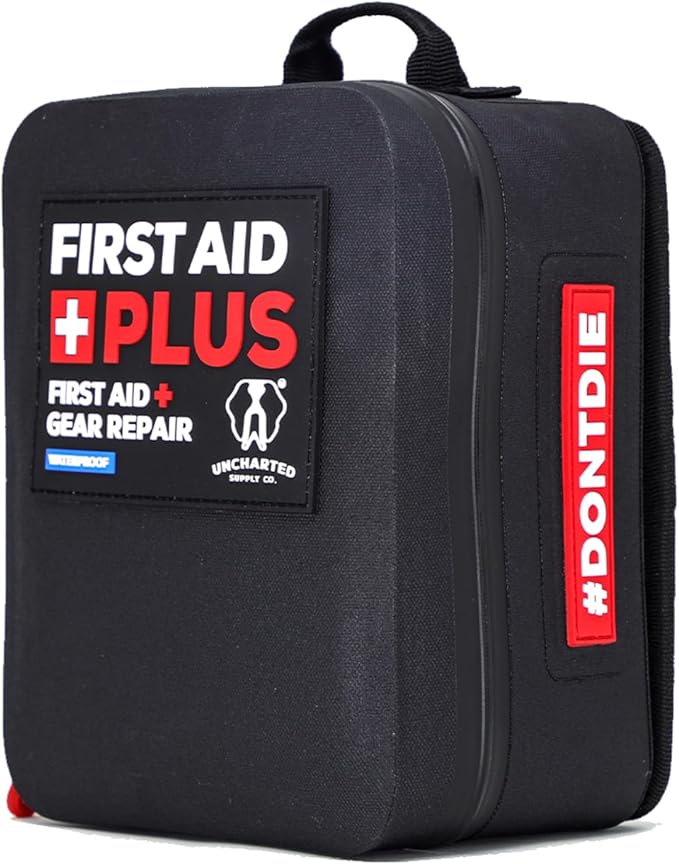 Uncharted Supply Co. First Aid Plus – Waterproof First Aid & Survival Kit with Rip-Away MOLLE Backer – Packed with Medical Supplies & Tools for Trucks, Boats, ATVs, and Outdoor Emergencies
