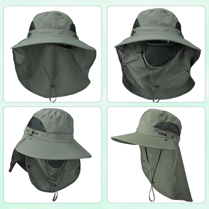 Cuffbow 3 Pcs Sun Hat for Men Women with Neck Flap Breathable Wide Brim Bucket Hat UV Protection UPF 50+ Fishing Hiking