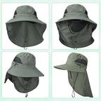 Cuffbow 3 Pcs Sun Hat for Men Women with Neck Flap Breathable Wide Brim Bucket Hat UV Protection UPF 50+ Fishing Hiking