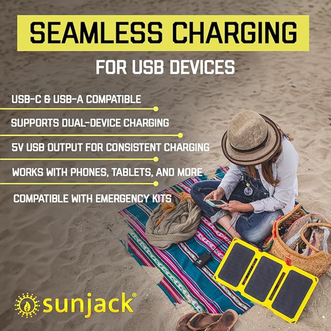 SunJack – 15 Watt Foldable Solar Panel, ETFE Monocrystalline Portable Solar Panel with USB-C and USB-A, IP67 Waterproof Solar Panels for Camping, Backpacking, Hiking and Travel