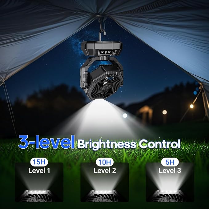 Portable Fan Rechargeable, 20000mAh Battery Powered Fan, LED Light, Remote Controller, Dual-Motors, 90°/270° Swing, 1-3H Timer, Battery Operated fan For Travel Tent Camping Bedroom Office Beach