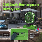20000mAh Camping Fan with LED Lantern, 360° Oscillation, Remote Control, 4 Speed & Timer, Rechargeable Battery Powered Fan for Tent, Outdoor, Travel, Hurricane, Emergency, Power Outage (Green)