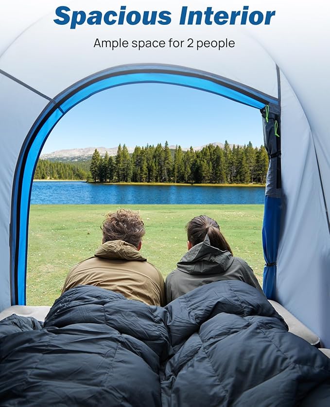 JOYTUTUS Truck Tent, Portable Truck Bed Tent with Rainfly, Truck Tent for 5.0'-5.2' with Aluminum Pole, Waterproof PU2000mm Double Layer for 2 Person - Blue