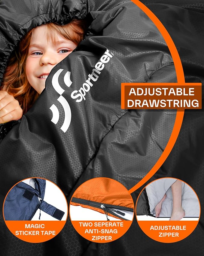 Sportneer Sleeping Bag, 3 Seasons Warm Cold Weather Sleeping Bags for Adults Kids Boys Girls with Compression Sack- Lightweight Camping Essentials Gear Accessories, Backpacking, Hiking