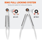 Anaeat 3 Pack 7" Mini Stainless Steel Locking Tongs - Sturdy Coiled Spring Kitchen Food Tong with Non-Slip Silicone Tips and Grip for Serving, Cooking, Baking and BBQ - Heat Resistant Metal Tongs
