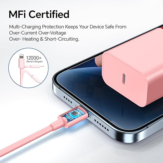 3Pack 10FT Long ightning Cable,20W Fast Charging Phonne ightning Cable Phone Charger Cord for Phone 14/13/12/12 Pro Max/11/Xs Max/XR/X,AirPods Pro,Pink/Green/Red