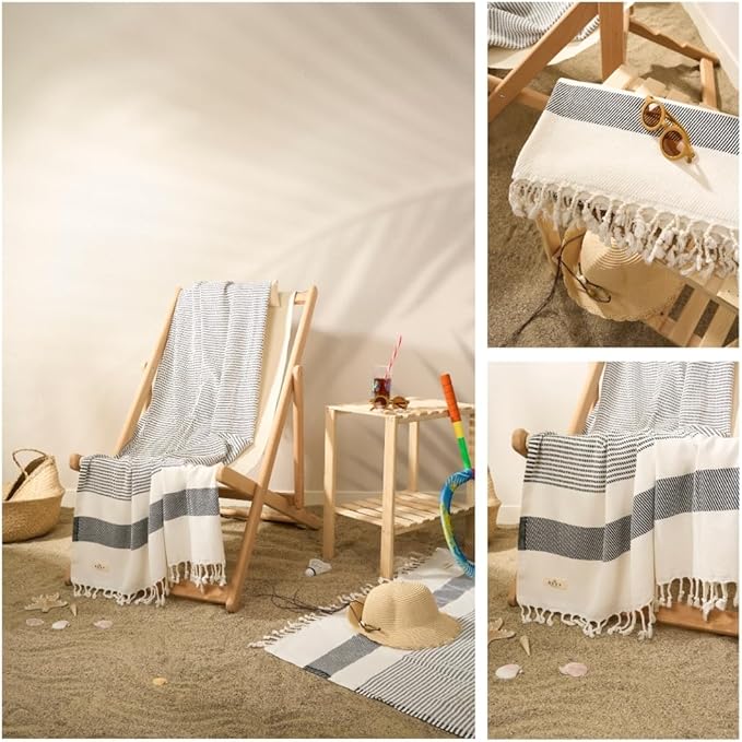 Ruvy Home Basics 2 Pack Turkish Beach Towels – Oversized Quick-Dry Bath Towels (40 x 72 Inches) – 100% Cotton Large Towels for Pool, Yoga, Travel, Camping Essentials, and Bathroom Decor - Black