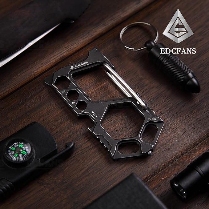Carabiner Keychain Stainless Steel Multitool - 11 in 1 Tactical Emergency Survival Gear - Glass Breaker,Bottle Opener, Wrench, Screw Drivers, Key Clip, EDC Pocket and Backpack Tool