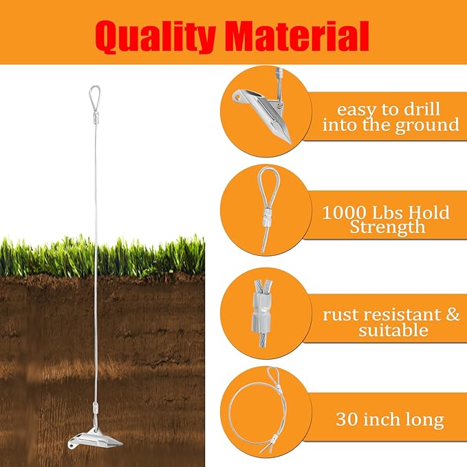 30 Inch Earth Anchors,1000LBS Ground Earth Anchors for Trapping ，Securing Camping Tents， Sheds ，Swing Set Green House Easy to Use (20 Pack)