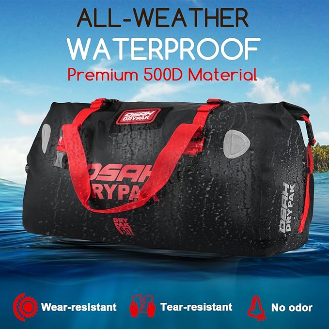 Waterproof Duffel Bag - Motorcycle Dry Bag Tail Bag with Large Storage Space, Waterproof Luggage Duffle Bags with Outer Mesh Zipper Pocket for Camping, Kayaking, Fishing & Traveling