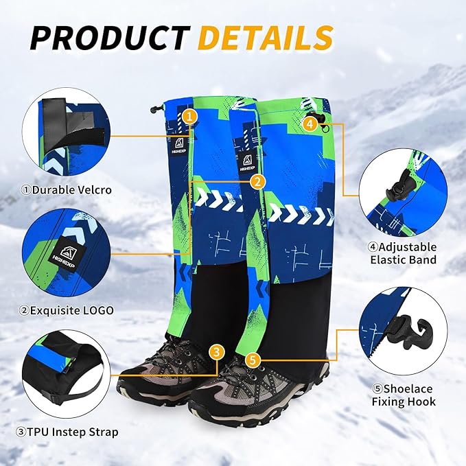 Leg Gaiters 100% Waterproof Adjustable Shoe Snow Boot Guard Gators for Hiking Shoe Cover Hunting Snowshoeing Climbing Walking for Women Men