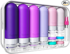 Quatish 20 Pack Travel Bottles for Toiletries, Original Patented, TSA Approved Travel Size Containers, Leak Proof Silicone Shampoo and Conditioner Bottles Women & Men, Airplane Essentials, Purple