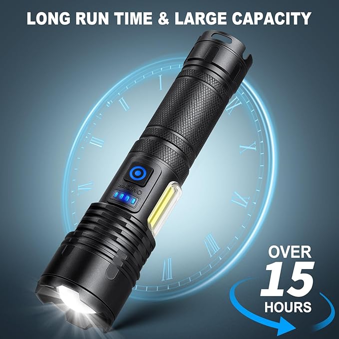 Cinlinso Rechargeable LED Flashlights High Lumens 2 Pack, 90000 Lumen Super Bright Flashlight, 7 Modes with COB Work Light, IPX7 Waterproof Powerful Flash Light for Home, Camping, Emergencies