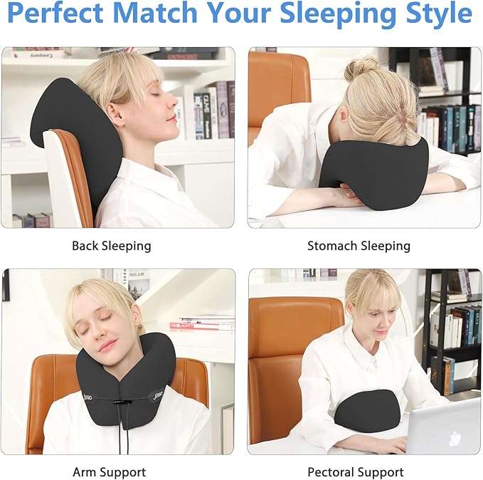 Neck Pillow Airplane, 2025 Upgraded Memory Foam Travel Pillow for International Flights, Adjustable Clasp, Storage Bag, Advanced Neck Support for Road Trips, Home, Office, and Gaming