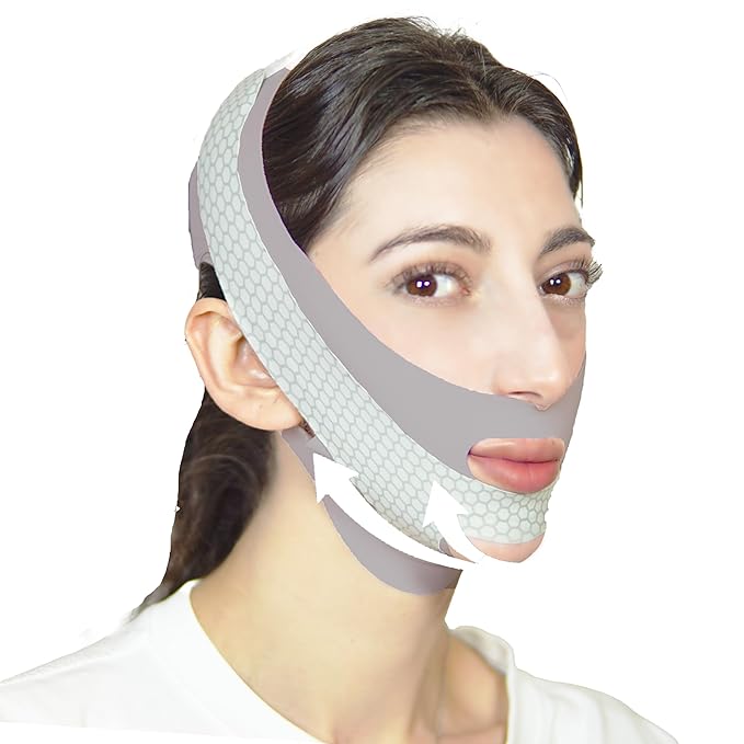 V Line Lifting Mask Chin Strap for Sleeping, Face Lifting Strap, Chin Lifting Mask, Chin Strap, Jawline Shaper, Jaw Strap, Double Chin Reducer, Face Lift Tape & Snoring Solution (Grey-)